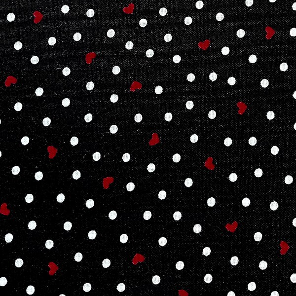 Micro Hearts and Dots on Black Fabric by The Yard 100% Premium Cotton By Timeless Treasures mini tiny red Valentine’s Day heart love