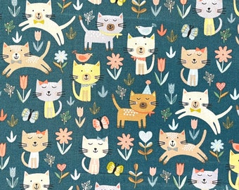 Cat Fabric Kitty Outline Cats 100% cotton Fat quarters PINK Makower 1918P2 