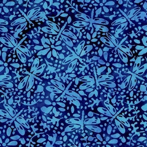 Expressions Batik Dragonflies on Marine Blue Fabric By The Yard 100% Cotton Poplin hand-dyed marbled crisp “Tjaps” by Riley Blake