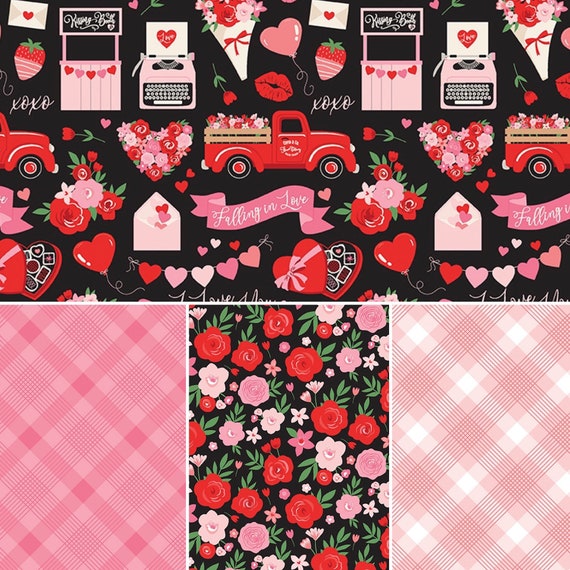  Riley Blake Falling in Love Main Black, Fabric by The Yard :  Arts, Crafts & Sewing