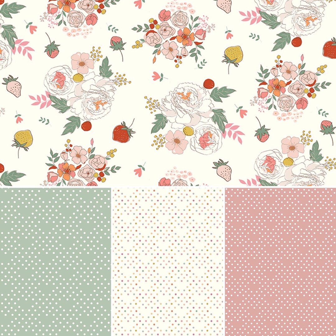 Bloomberry Floral & Hearts Collection Fabric by the Yard 100% Premium ...