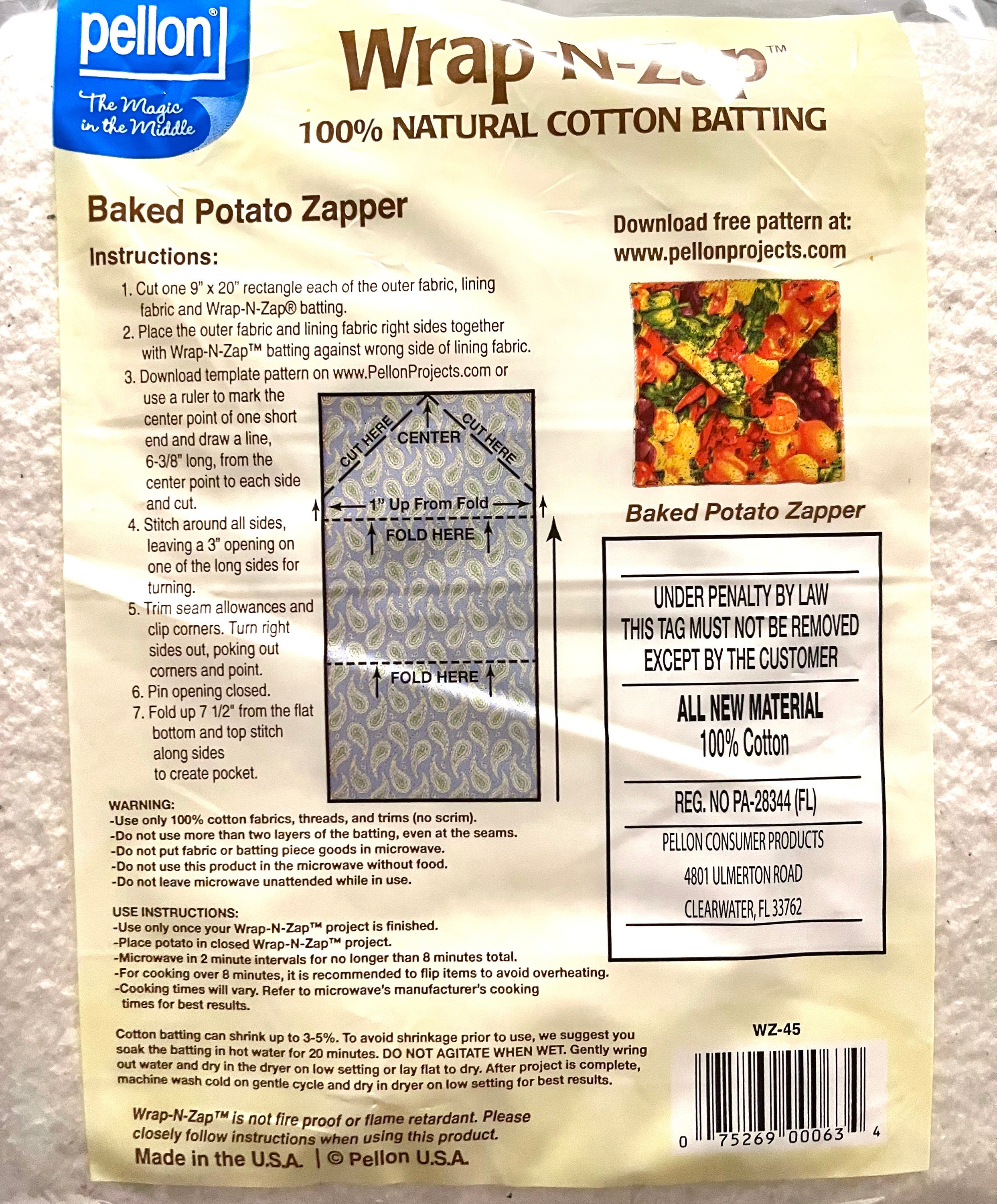 Pellon Wrap-n-zap Microwavable Natural Cotton Batting for Crafts