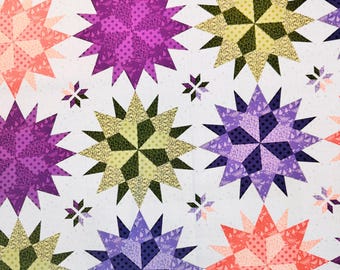 Bright Star “Pheobe” Quilt Cheater Fabric By The Yard 100% Premium Cotton Pammie Jane by Dear Stella purple peach green quilting
