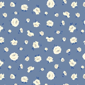 Flower Show Coastal Walk Roses by Liberty Fabrics Fabric By The Yard 100% Premium Cotton floral flowers Mary Rose A chambray blue small