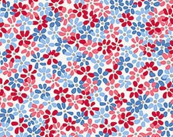 Patriotic Ditsy Floral Fabric By The Yard 100% Premium Cotton “Front Porch Charm” By Blank Quilting blossoms flowers field garden packed