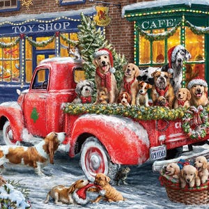 Puppies & Red Truck 36” Quilt Panel 100% Premium Cotton fabric Heart of Christmas “Christmas Wishes” by Riley Blake dogs winter wall art