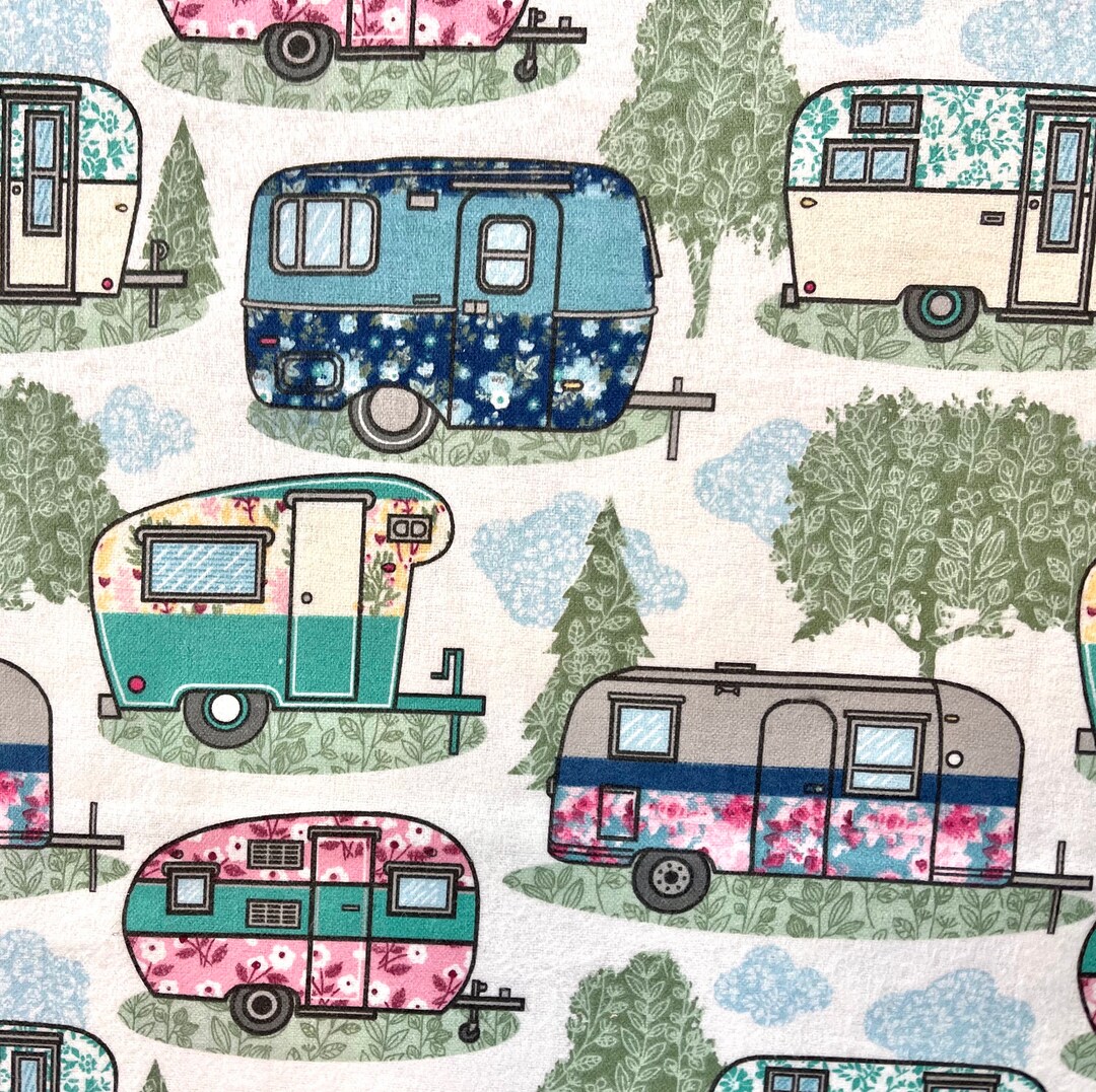 Glamping Campers Flannel Fabric by the Yard Half Yards 100 Cotton A. E