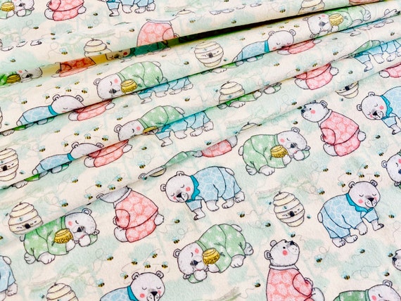 Sleepy Bears Flannel Fabric by the Yard or Half Yards 100% Cotton Bear  Hibernating Sleeping Pajama Pajamas Forest Honey Bees by A.E. Nathan -   Israel