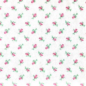 Pink Rosebud Flannel Fabric By The Yard or Half Yards 100% Cotton Vintage Inspired Roses white flowers floral tiny buds dot A.E. Nathan rose