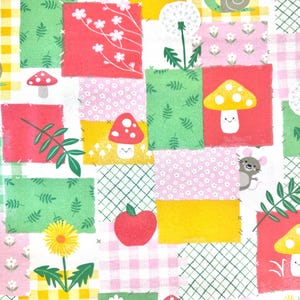 Summer Picnic Patchwork Flannel Fabric By The Yard 100% cotton plaid floral fruit strawberries snail mouse mushrooms double-brushed