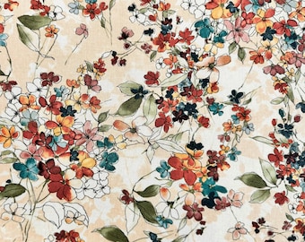 Fall Floral Bouquets Canvas Fabric By The Yard 100% Cotton 45” Home Decor Duck Style Cloth upholstery bags flowers leaves Autumn