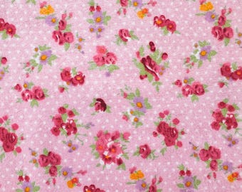 Flannel Floral Bunches on Pink Polka Dot Fabric By The Yard 100% Cotton roses nature scattered flowers
