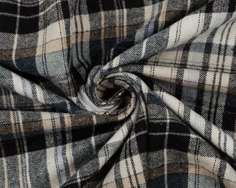 60” Wide Black Gray and Tan Yarn Dyed Plaid Shirting Fabric By The Yard 100% Brushed Cotton double-sided Lightweight Shirting soft hand