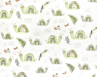 Nature Crawls Snails Flannel Fabric By The Yard 100% cotton by Springs Creative Rainbow green white