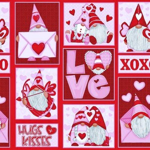 Valentine Gnomes Fabric by the Yard 100% Premium Cotton Valentine’s Day Romance Anniversary red pink hearts “Gnomie Love” by Henry Glass