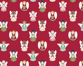 Christmas Village Angels on Red Fabric By The Yard 100% Premium Cotton by Riley Blake holiday decor angel