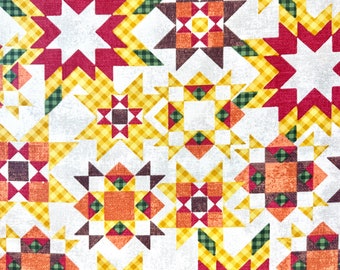 Star Quilt Printed 45” Canvas Fabric By The Yard 100% Cotton quilted pattern duck cloth for home decor reusable grocery bags warm colors