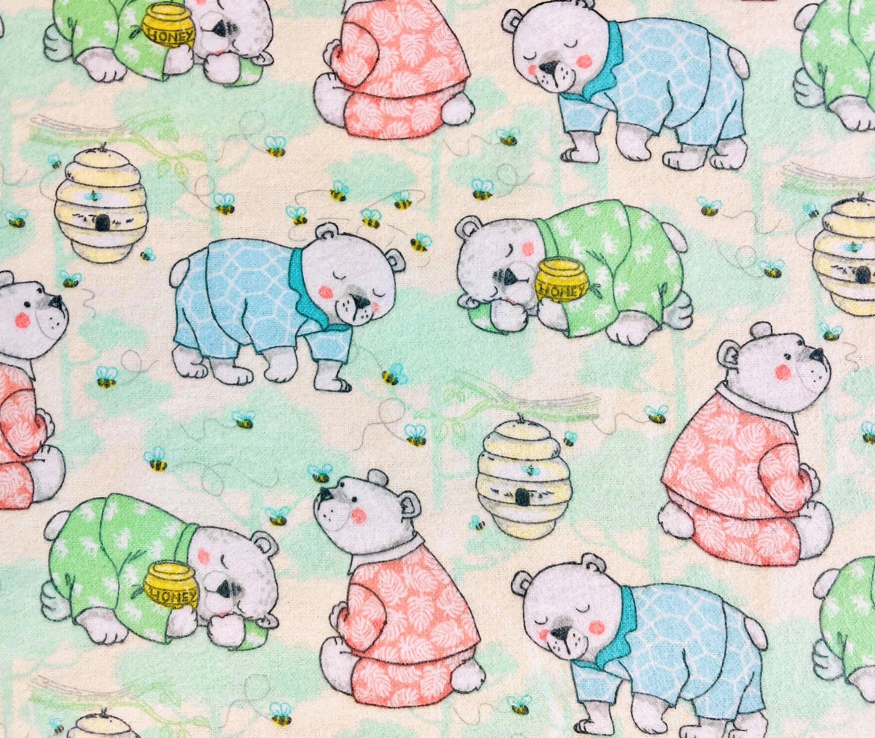 Sleepy Bears Flannel Fabric by the Yard or Half Yards 100% Cotton