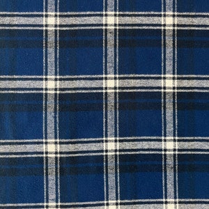 Navy Black & White Plaid Woven Flannel Fabric By The Yard 100% Brushed Cotton LARGE SCALE double-sided medium-weight window tartan blue
