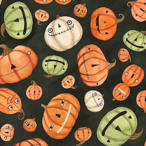 Halloween Whimsy Pumpkins on Black Fabric By The Yard or Half Yards 100% Premium Cotton by Riley Blake Cute Pumpkin whimsical