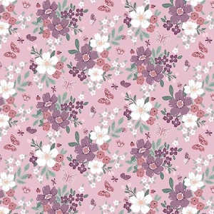 Buds and Butterflies Fabric By The Yard 100% Premium Cotton by Riley Blake flowers floral butterfly field garden cottagecore