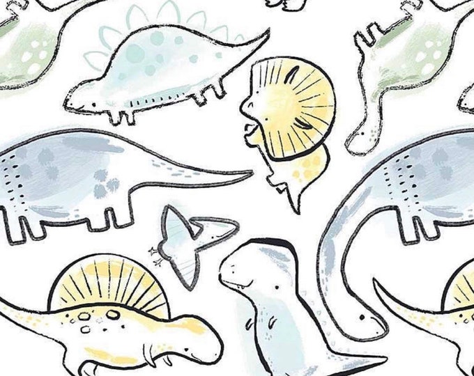 Dino-roar Sketched Dinosaurs Fabric by the Yard 100% Premium Cotton by ...