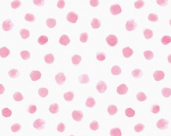 Pink Watercolor Polka Dots on White Flannel Fabric By The Yard or Half Yards 100% Cotton Nursery print 1/2” polka dot by Fabric Editions