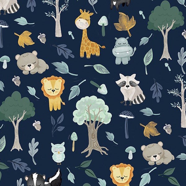 Welcome New Baby Fabric by the Yard 100% Premium Cotton “It’s a Boy” by Riley Blake forest zoo animals giraffes lions raccoons bears hippos