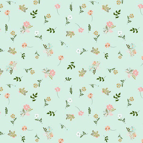 Wild and Free Flower Toss on Mint Fabric By The Yard  100% Premium Cotton by Gracey Larson for Riley Blake ditsy floral small tiny garden