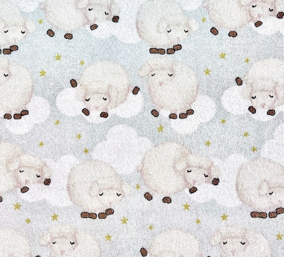 Sleeping Sheep on Clouds Flannel Fabric by the Yard or Half Yards