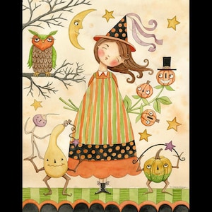 Ghoul Friends 36” Fabric Quilt Panel 100% Premium Cotton by Teresa Kogut for Riley Blake Witches Pumpkins Owls Stars whimsical Halloween