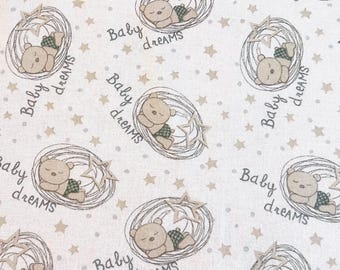 Baby Dreams Flannel Fabric By The Yard 100% cotton by Springs Creative baby sleeping bears gold stars nursery small stars teddy bears sleep