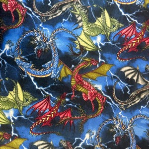 Colorful Dragons Flannel Fabric By The Yard 100% Cotton realistic dragon Large Scale! Men’s teens boys print double-brushed