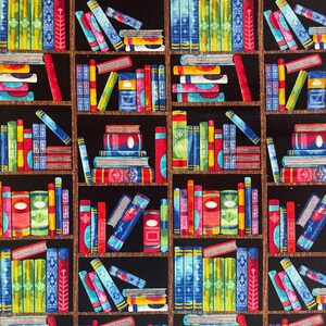 Bright Books Fabric By The Yard 100% Premium Cotton by Timeless Treasures Reading library book shelves school education teacher