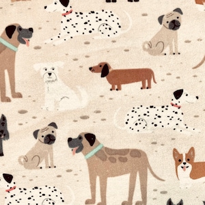 Cute Dog Breeds Flannel Fabric By The Yard 100% Cotton A.E. Nathan puppies dogs pug Collie Dalmatian Dachshund Scotty Chihuahua