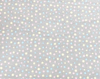 Pink Blue & Yellow Dots on Gray Flannel Fabric by the Yard Half Yards 100%  Cotton by A. E. Nathan Nursery Rhyme Mother Goose Small Polka Dot 