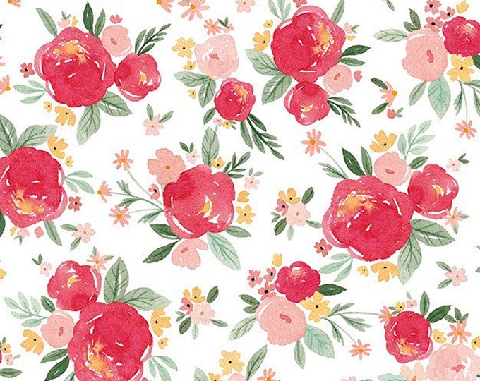 Baby Girl Floral on Soft White Flannel Fabric by the Yard 100 Premium