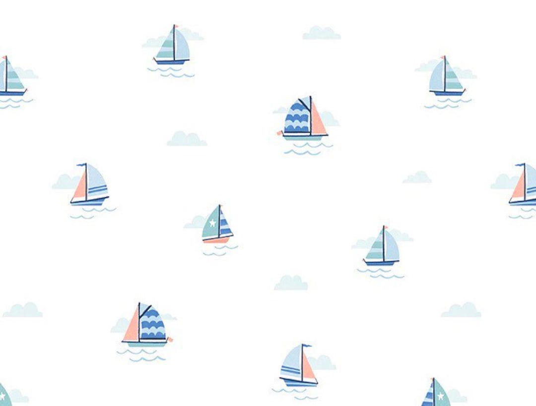 Set Sail Sailboats on Cream Fabric by the Yard 100% Premium Cotton ...