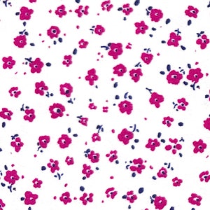 Magenta Ditsy Floral on Cream Knit Fabric by the Yard 58” Double Brushed 4-way Stretch by Fabric Merchants tiny hot pink flowers small print