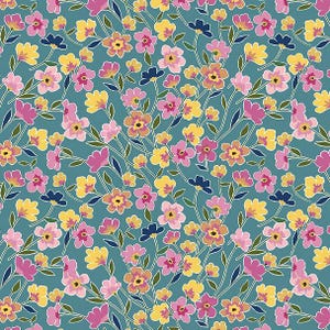 Flower Field at Dusk Fabric By The Yard 100% Premium Cotton “Morning Meadow” By Lila Tueller for Riley Blake floral vines wildflowers