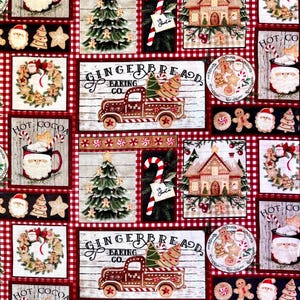 Gingerbread Patch Fabric By the Yard 100% Cotton “Very Merry Gingerbread” by 3 Wishes Christmas holidays cookies cooking baking houses truck