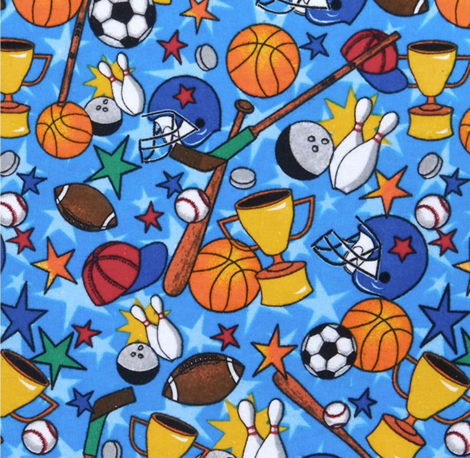 Sports Icon Flannel Fabric by the Yard or Half 100 Cotton Etsy