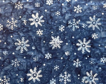 Artisan Batik Snowflakes on Blue Fabric By The Yard 100% Cotton Poplin hand-dyed crisp by Timeless Treasures double-sided winter snow