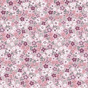 Buds and Butterflies Mauve Daisy Delight Fabric By The Yard 100% Premium Cotton by Riley Blake ditsy flowers floral field garden cottagecore