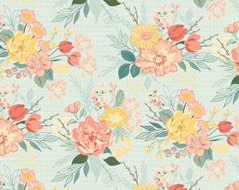 New Beginnings Large Floral on Mist Fabric By The Yard 100% Premium Cotton by Riley Blake Flower Clusters Flowers spring summer wildflowers