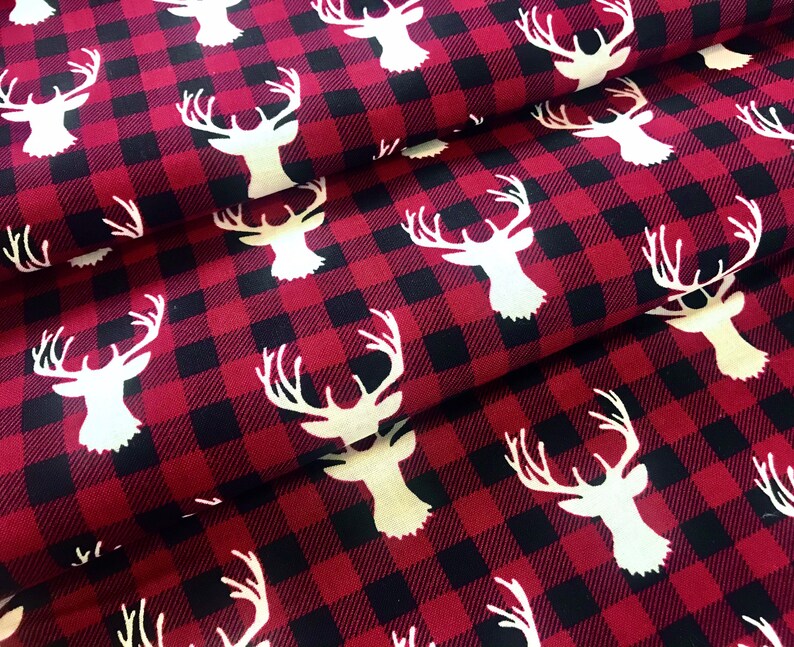 Stag on Red Buffalo Check Fabric By The Yard and half yards Etsy