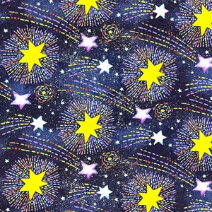 Stay Wild Moon Child by Henry Glass Fabric By The Yard or Half Yards 100% Premium Cotton Shooting Stars bright night sky star gold blue