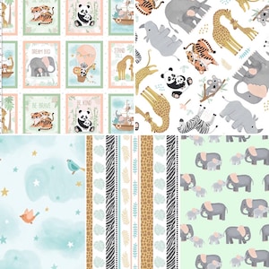 Tiny Tots Animals Flannel Collection Fabric By The Yard 100% Cotton by Lisa Perry for 3Wishes zoo jungle elephants pandas giraffes birds