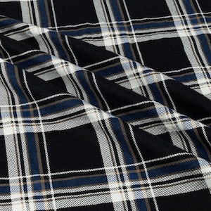 Black, Navy Blue, and White Printed Plaid Flannel Fabric By The Yard 100% Cotton by Fabric Merchants Large print winter fall men’s