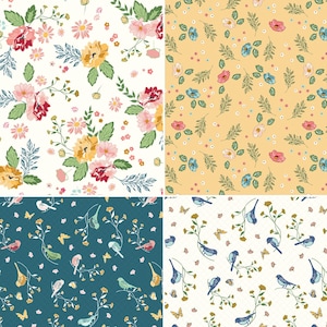 Melody Fabric Collection by the yard 100% Premium Cotton by Riley Blake spring birds floral flowers blossoms spring